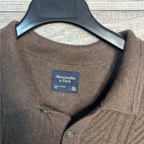Abercrombie & Fitch Oversized Sweater Mens XXL Tall Brown Polo Collared Knit - Picture 2 of 4